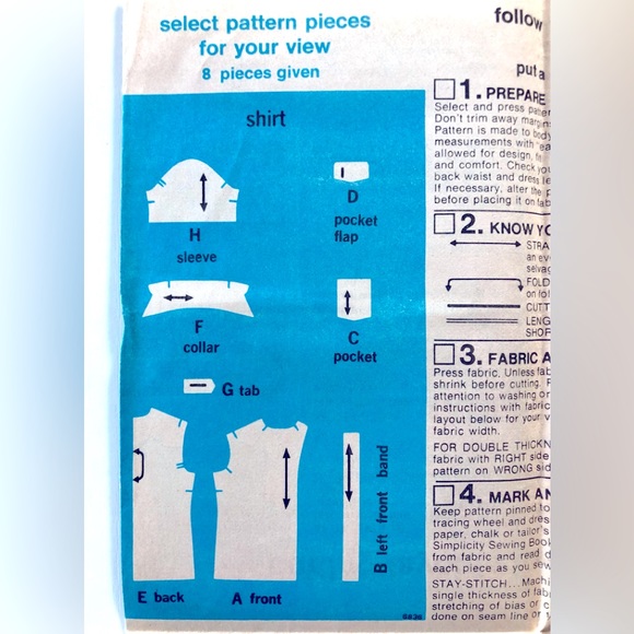 VTG 70s simplicity sewing pattern men's short sleeve shirt epaulets size 38-40 - Picture 3 of 16